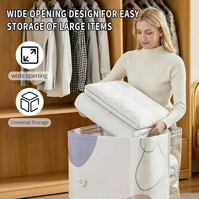 No-Pump Vacuum Storage Bags, Upgrade Large Compression Storage Bags, 3D Standing Upright Design, Pump-Free Press & Seal for Clothes, Comforters, Blankets, Bedding, (3Pack)