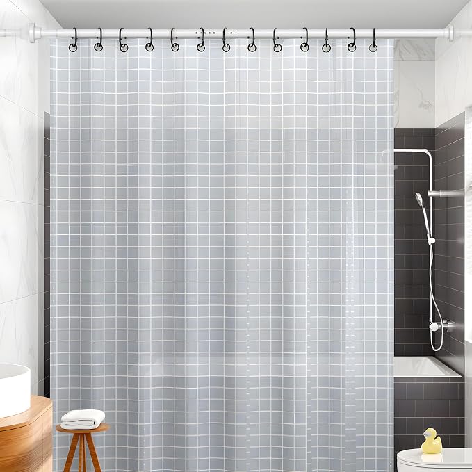 MEXAU White Tension Curtain Rod 40-113 Inch Long Tension Rod 1.26" Spring Tension Curtain Rod Adjustable Curtain Rods No Drilling Tension Shower Rod Curtain Tension Rod for Bathroom Windows Doorways