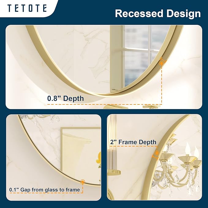 TETOTE Gold Oval Bathroom Mirror, 24 x 36 Brushed Brass Framed Wall Mounted Mirror for Vanity, Modern Decorative Shatterproof Oval Wall Mirrors for Entryway, Living Room, Bedroom