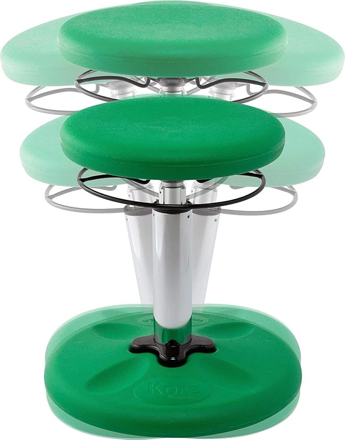 KORE DESIGN Adjustable Wobble Stool Chair, Girls + Boys Kid Desk Stools, Ergonomic Small Office Chairs, Flexible Seating for Active Kids, ADD/ADHD, Classroom, Home, Age 6-11, Standard (14-19in), Green