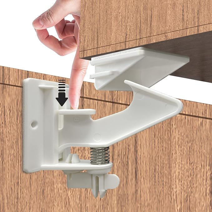 Vmaisi 20 Pack Cabinet Locks Child Safety Latches Easy Install No Drill | Upgraded Stronger Adhesive Installation with Temple - Baby Proofing Cabinets Drawers Locks