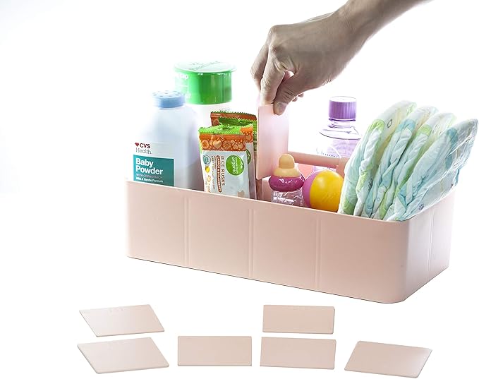 -Large Portable Caddy, DIY Dividers, 8 Compartments, Basket with Handle Storage Organizer Modern Made in USA (6 PACK, Indie Pink)