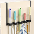 Broom Holder Over The Door with 4 Over Door Hook, Drilling Free Mop - Black | Save Space, Metal Mop and Broom Storage Wall Mount Broom Storage Tool Organizer for Laundry Room Garage Kitchen Bathroom