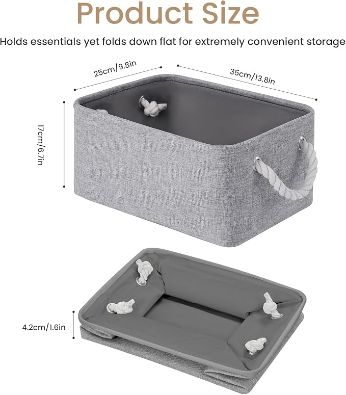 Storage Baskets for Shelves 13.8x9.8x6.7 Inch, Foldable Fabric Storage Bins with Handles, Small Storage Baskets for Organizing Closet, Office, Home Organization (3-Pack, Gray)