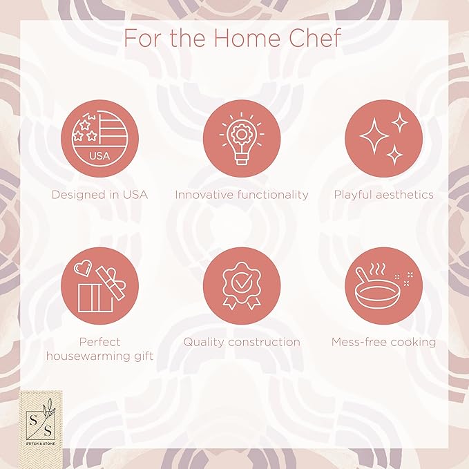 Stitch & Stone Foodie Set - Perfect for Managing Hot Plates for Dining, Cotton Kitchen Towel, Pot Holder & Towel Combo, Magnetic Trivet, Looped Hanging Towel, Mobile Phone Stand - Red