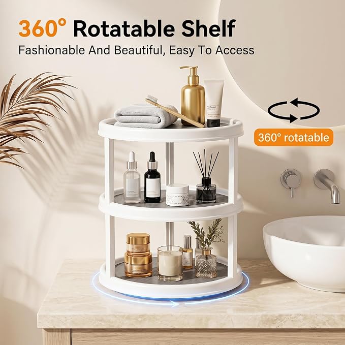 Yesland 3 Tier Lazy Susan Turntable - 12'' Round Tiered Rotating Kitchen Spice Organizer and Non-Skid Organization Storage Container - Tiered Tray for Fruit, Snacks, Cosmetic, Pantry, Bathroom(Grey)