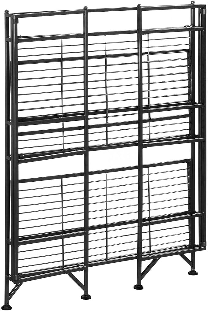 Convenience Concepts Xtra Storage Shelves - 3-Tier Wide Folding Metal Storage Shelves, Closet Organizer for Office, Laundry Room, Bedroom, Garage, Kitchen, Bathroom, Black