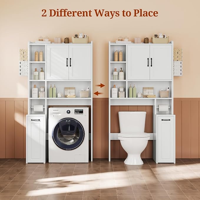 UPOSOJA Over The Toilet Storage Cabinet with Pulley Bathroom Storage Cabinet, White-Type B