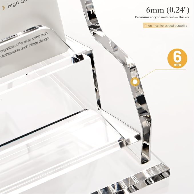 YUXUN Business Card Holder for Desk, Acrylic Business Card Display Stand with 2 Slot, Office Desk Accessories for Man &Woman,100 Cards Capcity, Clear