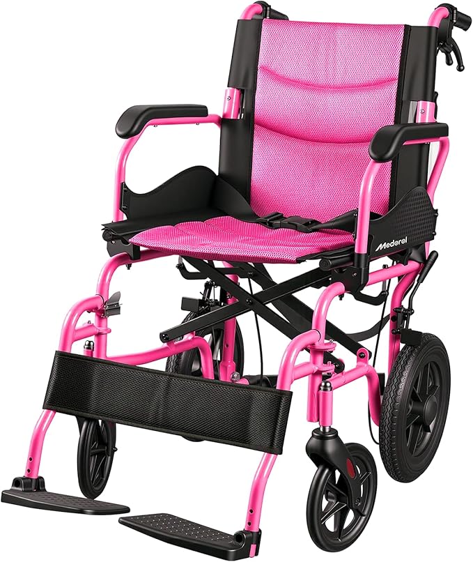 Lightweight Transport Wheelchair for Adults, Versatile Transport Wheel Chair, Supports 300 lbs, Self-Braking, Foldable & Portable, for Seniors, Elderly and Disabled