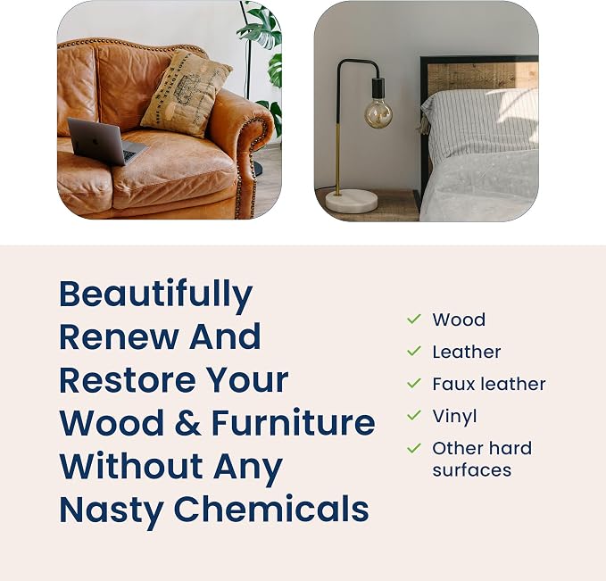 Truly Free Natural Wood Cleaner & Furniture Polish - Leather Cleaner, Vinyl, Furniture & Wood Polish, Helps Remove Water Stain, Unscented - 12 oz Reusable Empty Spray Bottle + One (3 oz) Fill Pack