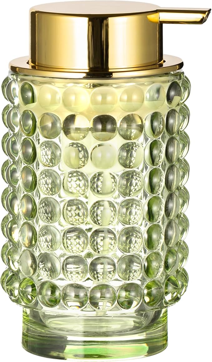 Glass Foaming Hand Soap Dispenser for Bathroom Decor with Pump（Foam Type/Green）