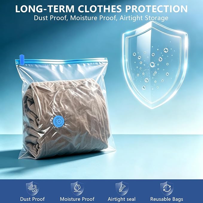 Vacuum Seal Bags for Clothing with Rechargeable Electric Pump,16Pcs | (4Jumbo 4Large 4Medium 4Small) Vacuum Storage Bag for Travel &Home Storage, Space Saver for Luggage, Bedding, Clothes
