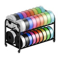 2 Tier Rolling Filament Rack, Holds 40+ 3D Spools, Under Desk Storage | Adjustable for 250g-1KG Spools, 360° Smooth Wheels, Compact 16.5" Wide, Tool-free Assembly. Perfect for 3d Farms Studios