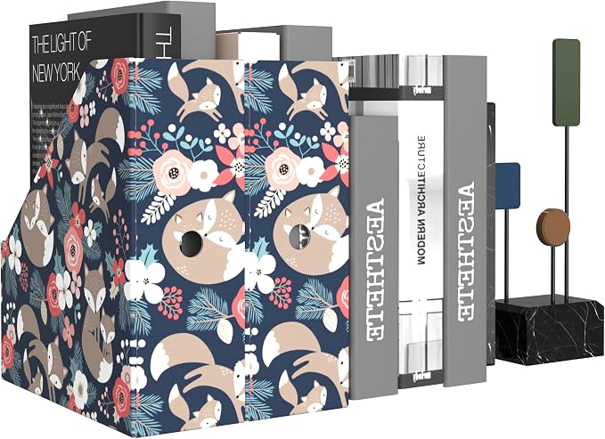 ANSSDO 6 Pack Cardboard Magazine Holder File Organizer - Black Floral | 12 Pieces Lable Included; Easy Assemble and Label; Large Volume Recycable Storage Box for Letter-sized Documents or Textbooks