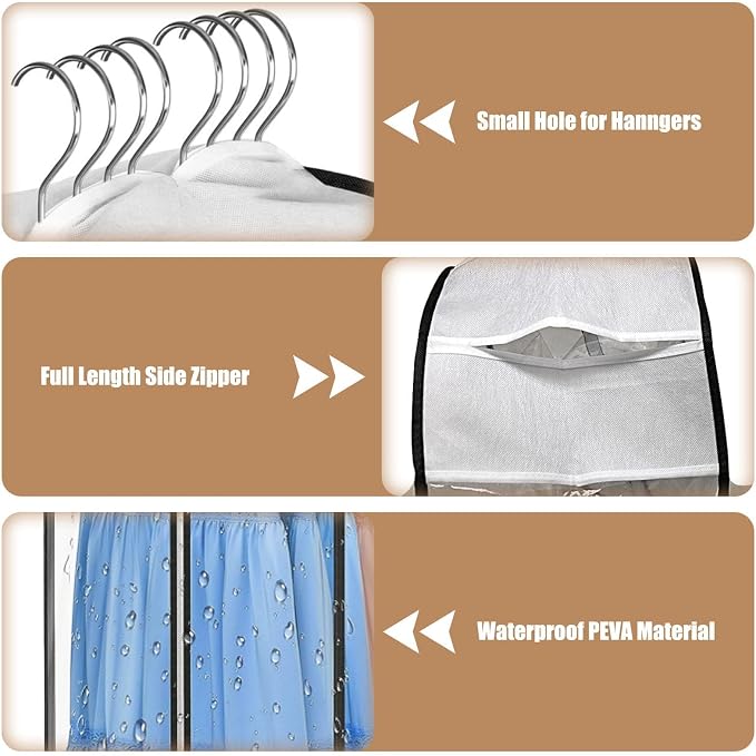 5 Pack 50" All Clear Garment Bags for Hanging Clothes Storage, 10" Gusseted Large Capacity Garment Rack Cover, Large Hanging Clothing Bag for Dress Gowns, Coats, Suit, Down Jacket