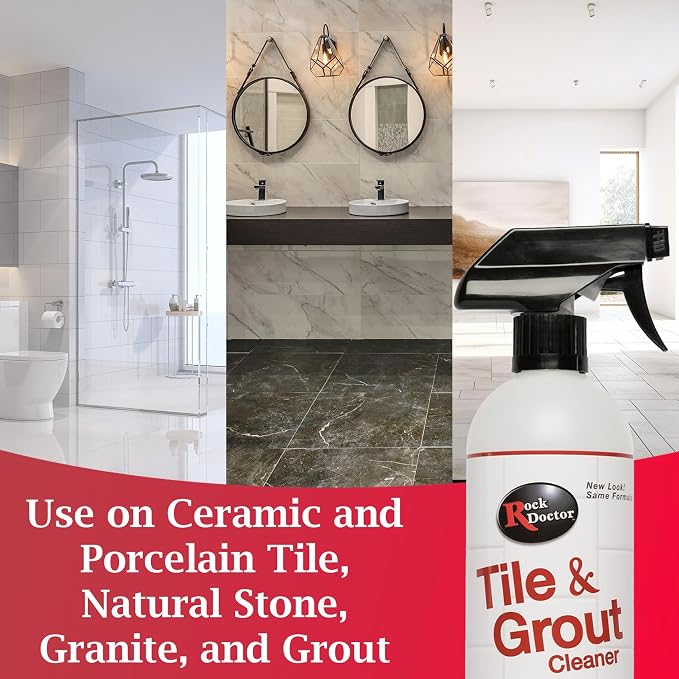 Rock Doctor Natural Tile and Grout Cleaner with brush, Remove Stains Dirt, Oil, and Soap Scum, Heavy Duty Non-Abrasive Tile Cleaner, Natural Formula