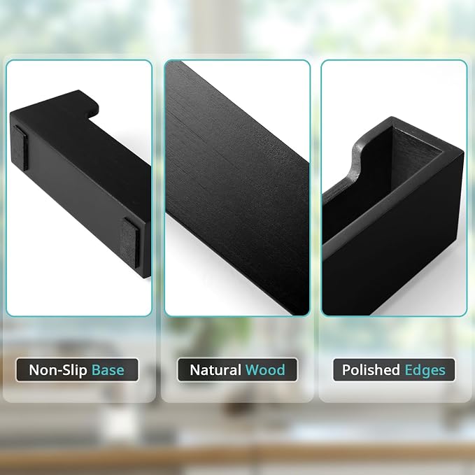 Bivvclaz Black Business Card Holder Desk, Wood Business Card Organizer Desktop Business Card Display Stand for Office Tabletop Exhibition, Small Business Essentials