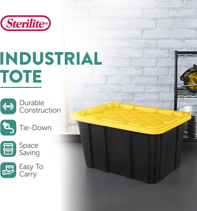 Sterilite 16-Pack Industrial Tote, Plastic Storage Container Bins with Lids, 27 Gallon - Large, Stackable, and Heavy-Duty Organizer Box Containers for Closet, Garage, Shelves, and Office