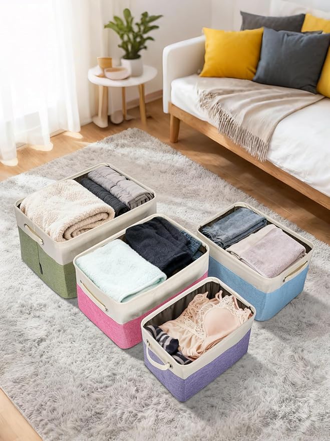 BALEINE 2 Pack Fabric Closet Storage Bins for Shelves, Linen Closet Organizers and Storage, Decorative Baskets for Organizing, Shelf, Clothes, Home, Office (Lavender, 12"x8"x8")