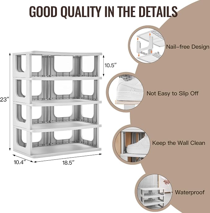 TRZZ 5-Tier Shoe Rack, Narrow Stackable Organizer, Grey | Removable Partition, Vertical Efficient Shoe Storage, for Closet, Entryway, Small Spaces