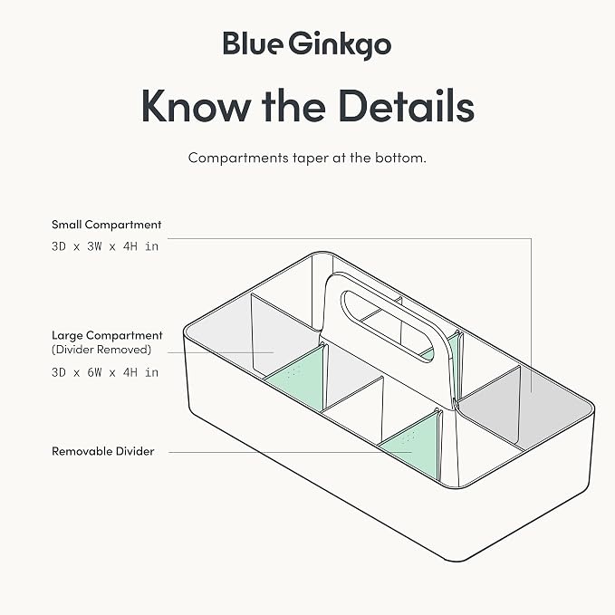 BLUE GINKGO Stackable Organizer Caddy – Korean-Made Portable Tote for Bathroom, Office, Crafts, or School Supplies (Long Rectangle, Gray)