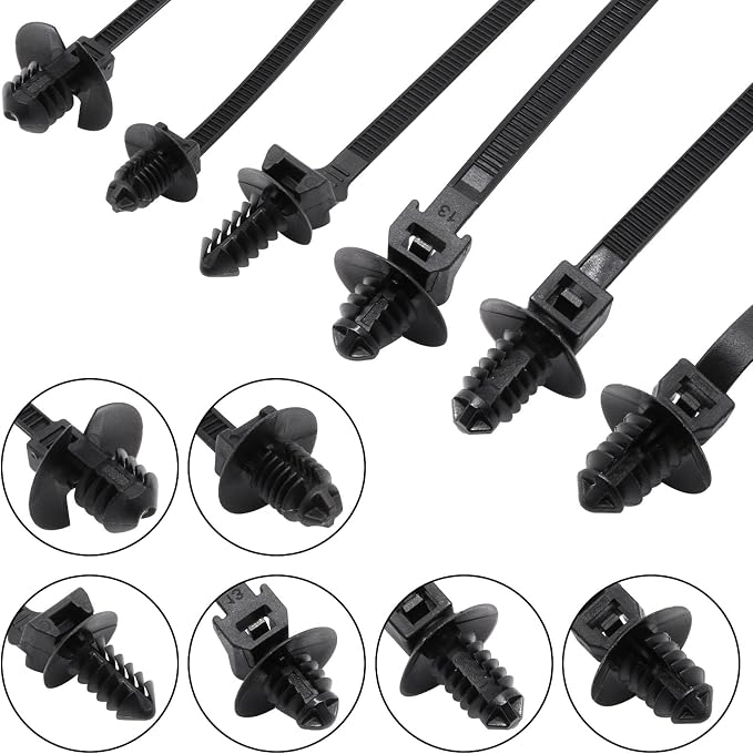 120 PCS Push Mount Zip Ties, Nylon Car Mount Wire Ties Snap in Cable Zip Ties, Black Push Mount Cable Ties Automotive Zip Ties Fastener Wire Harness Clips for Wire Tying (6-Types)