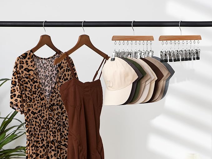StorageWorks Hat Organizer 2 Pack, Wood Color Cap Hanger Rack with 10 Clips
