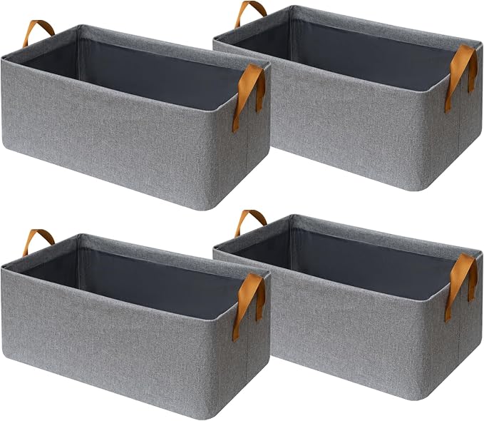 4 Pack Closet Cloth Storage Bins with Handles（Grey 17''L x 12''W x 10''H）