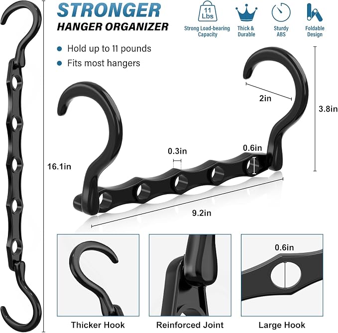 10 Pack Hangers Space Saving Magic Sturdy Plastic Hanger Organizer Shirt Space Saving Hangers, Multi Clothes Hangers Space Saver for Closet Organizers Storage College Dorm Room Essentials, Black