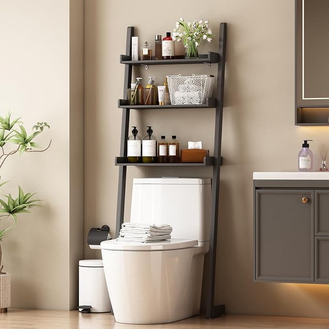 Solid Bamboo Over Toilet Shelf,3 Tier Bathroom Shelf with Anti-Slip Base | Solid bamboo over the toilet storage – naturally moisture-resistant for bathrooms, built for long-lasting durability