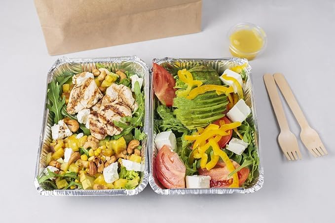 Findful Aluminum Pans with Lids (100-Pack, 8.5"×6") 2.25 LB Capacity Foil Food Containers with Lids - Disposable Tin Foil Pans - for Baking, Meal Prep and Freezer, Takeout (100)