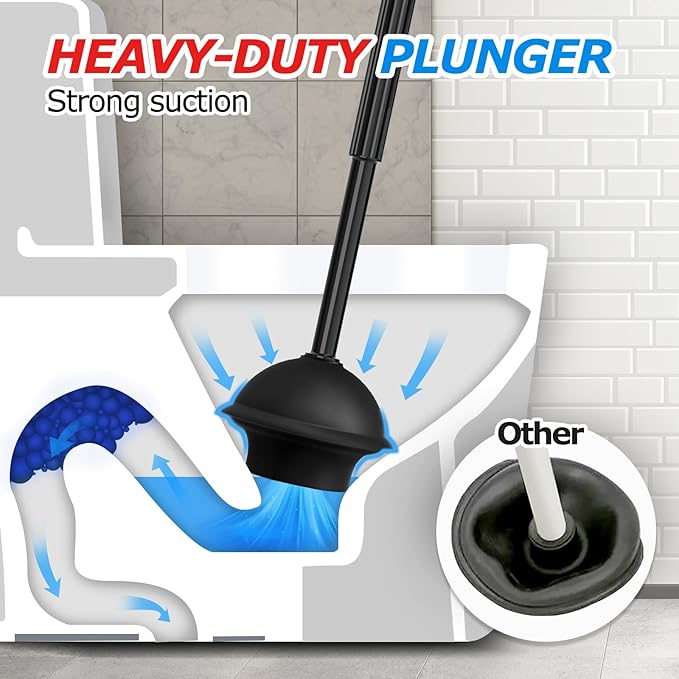 FORASTO 3in1 Toilet Plunger and Brush Set - Home Bathroom Cleaning Tools | 21" Extended, Groove Gap Brush, Heavy Duty Rubber Toilet Bowl Cleaner, Apartment Must Haves Bathroom Decor Accessories