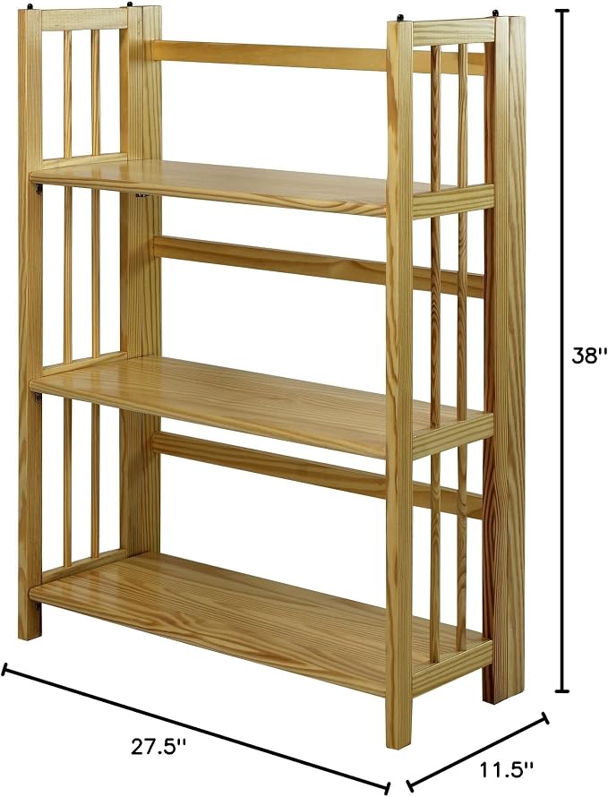 Casual Home 3-Shelf 27.5" Wide Folding Stackable Bookcase, Natural (New)