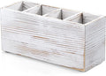 Pencil Pen Holder for Desk, White Washed Wood Office Desk Organizers and Accessories with 4 Slots for Countertop, Makeup Brush Holder Organizer for Bathroom Vanity, Silverware Caddy for Party