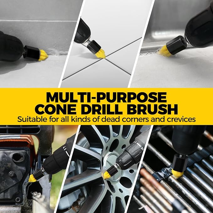 Holikme 8Pc Drill Brush Set - Scrub Brushes with Extension for Home Clean | Nylon Fibers, Power Scrubber Attachments for Tile, Tub, Shower, Floors, Kitchen and Auto Interior Care, Cleaning Tools, White