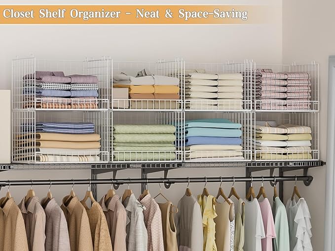 Huxitocan 4-Tier Closet Shelf Organizer - Closet Organizers and Storage Basket, Stackable Closet Storage Bins, Foldable Clothes Organizers and Storage Shelves for Home Closet Organizer System
