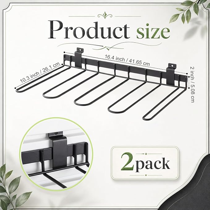 Hicarer 2 Pack Slatwall Boot Rack, Metal Wire Wall Mounted Wader Shoe Hangers - No Drilling, 4 Pair Shoe Holder Organizer for Drying Storing Tall Boots and Cowboy Boot for Entryway, Garage