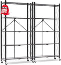 ALANNG 70.7" H Metal Storage Shelves, 5 Tier Folding Shelf on Wheels | Heavy Duty, No Assembly, Rolling, Collapsible Rack Unit for Kitchen, Basement, Pantry (Black,2 Pack)