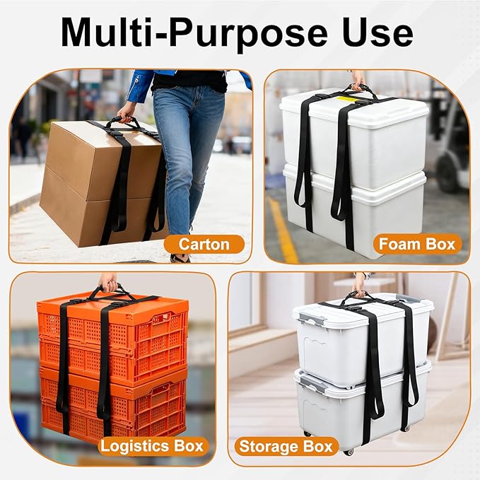 137.8 Inch Box Carrying Strap with Handle, Extra-Long Adjustable Heavy Duty H-Shaped Style Straps with Strap Organizer Clip, Handheld Belt Designed for Safely Lifting Large Boxes, Easy to Move Luggage