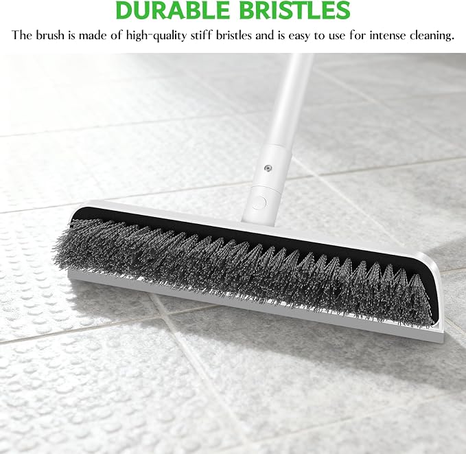 SetSail Floor Scrub Brush, Scrub Brush with Long Adjustable Handle 2 in 1 Scraper Brush Stiff Bristle Floor Scrubber for Cleaning Bathroom Shower Kitchen Garage Deck Tile Tub, Pure White