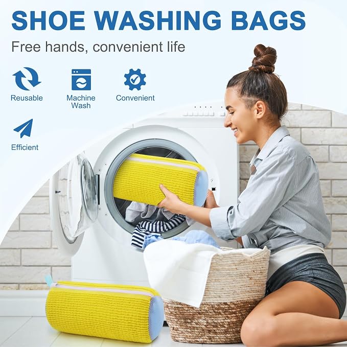 Aship Shoe Washing Machine Bag 2PC - Heavy-Duty Laundry Shoe Bag for Washer & Dryer, Restores Sneakers to Brand New, Noise-Reducing, Reusable Shoe Cleaning Bag for Sneakers/Running Shoes