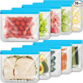 10 Pack Reusable Snack Bags, Extra Thick BPA Free, Dishwasher & Freezer Safe Food Storage Bags for Lunch, Snacks & Home Organization (Blue, 10 Pack Sandwich Bags)