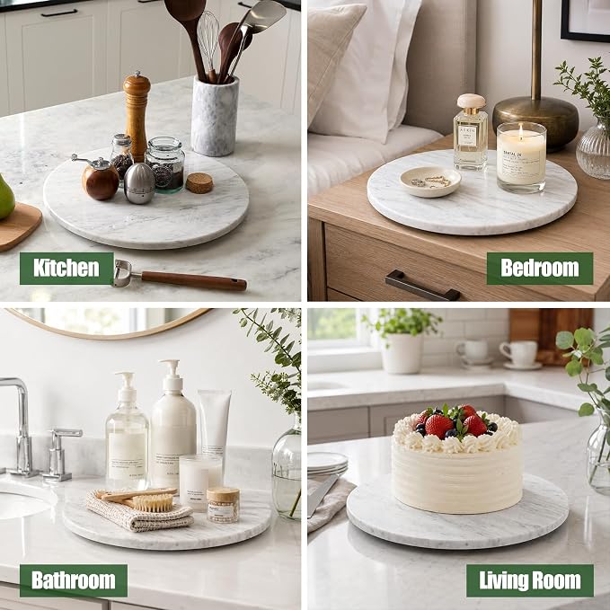 Marble Lazy Susan, 16” Lazy Susan for Table Top Detachable Turntable Organizer for Cabinet Pantry Kitchen Countertop Fridge Bathroom Makeup Vanity Countertop, Bianco Carrara