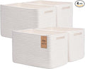 Storage Baskets for Organizing, 4 Pack Baskets for Shelves, Decorative Storage Bins for Shelves, Cotton Rope Storage Basket with Handles, Woven Basket for Storage, 13''Lx8.7''Wx7.9''H, White