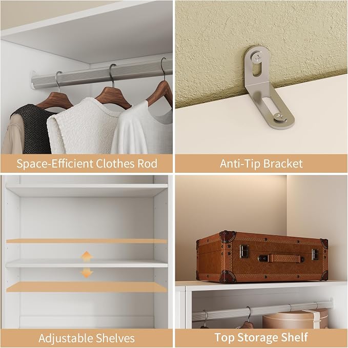 VOWNER 25'' Closet Organizer System Small Freestanding Closet System | 3 Adjustable Shelves, 1 Hanging Rod, White Modular Closet System for Small Closet, Space-Saving, Easy Assembly