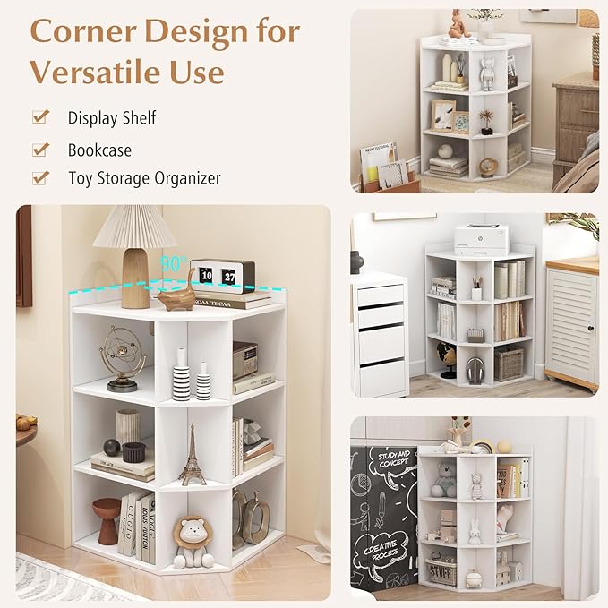 Giantex 3-Tier Corner Cabinet with Charging Station, Corner Shelf with 9 Cubbies, 1 USB Port & 1 Type-C Port, 4 Outlets, Cube Bookshelf, Storage Organizer for Small Spaces, Playroom, Living Room