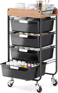 SYKIARIOL Utility Cart with 4 Labeling Drawers and Wooden Tabletop – Rolling Storage Cart for Crafters, Artists, Kids, Teachers, and Students – Organize Arts, Crafts, Sewing & Study Supplies