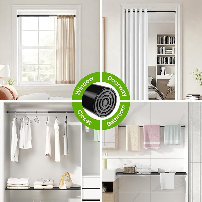 Spring Tension Rod 28-41 Inch (From 18-29 Extension to 41 Inch) No Drilling Adjustable Black Spring Loaded Curtain Rod Expandable Small Short Curtain Rod for Windows,Kitchen,Doorway