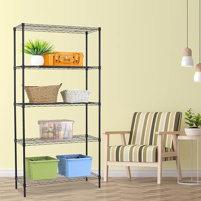 HCY 5-Tier Storage Shelf Heavy Duty Shelving Unit NSF Height Adjustable Metal Storage Rack for Laundry Bathroom Kitchen Garage Pantry Organization - 14inx36inx72in (Black)